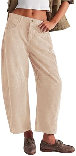 WINKEEY Pantalon Corduroy Femme Large Haute Taille Pantalon Élastique Bootcut Palazzo avec Poches pour Automne Hiver