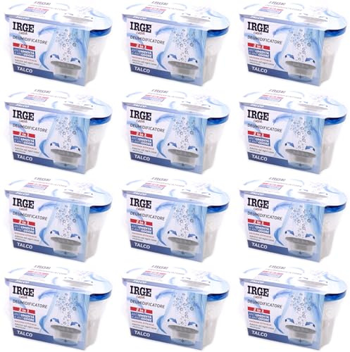 SET 12 vaschette 400 ml assorbi umidità profumate TALCO anti odore deumidificatore sali per bagno cucina camper caravan roulotte ripostiglio dispensa armadio