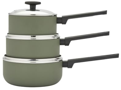 Morphy Richards 3-Piece Saucepan Set, Recycled Aluminium, 16cm, 18cm & 20cm Saucepans, Non Stick Coating, Soft Touch Handles, Suitable for All Hobs, Green, 859000