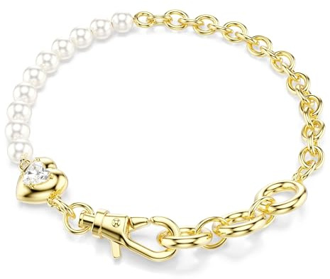 Swarovski Pulsera Idyllia, Perla de cristal, Blanca, Baño tono oro