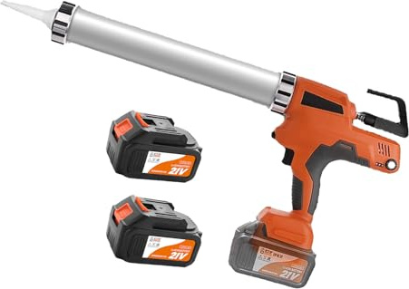 Cordless Caulking Gun, Electric Battery Operated with 6 Adjustable Speeds, LED Light, Drip-Free Adhesive, Includes 2 Batteries