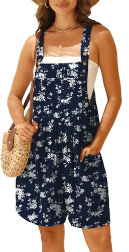 IWOLLENCE Short Dungarees For Women UK Adjustable Shoulder Straps Sleeveless Rompers with Front Pocket Maternity Jumpsuit