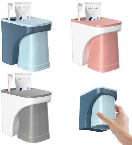 Dyaucwpo 3 Stück Zahnbürstenhalter Wand Ohne Bohren, Zahnbecherhalter mit Magnetischer Zahnputzbecher, Zahnputzbecherhalter, Toothbrush Holder, Multifunktionaler Zahnbürste Halterung