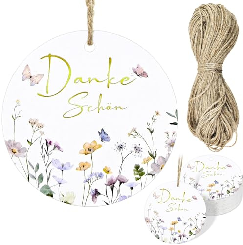 NISENTIA 50 Stück Danke Anhänger Runden, 5.5cm DANKE SCHÖN Geschenkanhänger Personalisiert, Danke Konfirmation, Dankeschön Anhänger Kommunion für Hochzeit Etiketten Tags Geschenk Geburtstag Babyparty