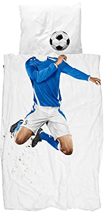 Snurk® - Kinder Bettwäsche Set, Soccer Champ Blue Bettwäsche, 135 x 200 cm, inkl. 1 Kissenbezug 80 x 80 cm, aus 100% Bio-Baumwolle