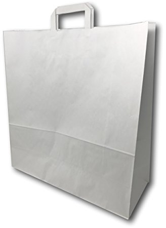 25 Grands Sacs Papier kraft blanc avec poignée 36 litres largeur 45 cm, hauteur 47 cm, soufflet 17- sac cabas à anse plate solide, résistant papier 100g non imprimé ref SKB33PP1F (25)