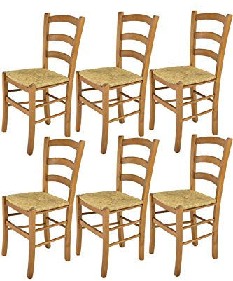 t m c s Tommychairs - Set 6 chaises Venice pour Cuisine, Bar et Salle à Manger, Robuste Structure en Bois de hêtre peindré en Couleur chêne et Assise en Paille