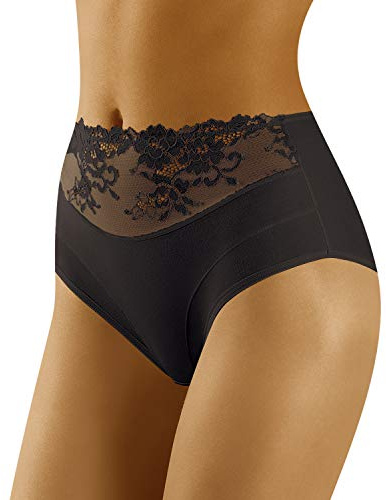 Wolbar Damen Slips Panties Höschen Hohe Taille Slips Hoher Taillenslip, Bauchkontrolle Spitzenhöschen Hohe Taille Unterhosen WB415, Schwarz,L