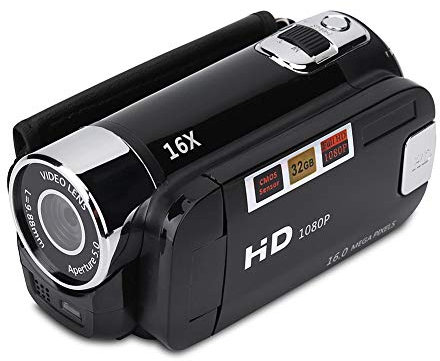 Focket Digitaler Camcorder, HD-Camcorder, Full-HD-Rotation, 270 °, 1080p, 16 x, tragbare DV-Videokamera mit Display von 6,9 cm (2,7 Zoll), für Camping zu Hause (EU-Stecker, schwarz)
