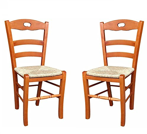 Liberoshopping Chaise Loire en Bois Massif avec Assise en Paille Lot de 2 (Cerise)