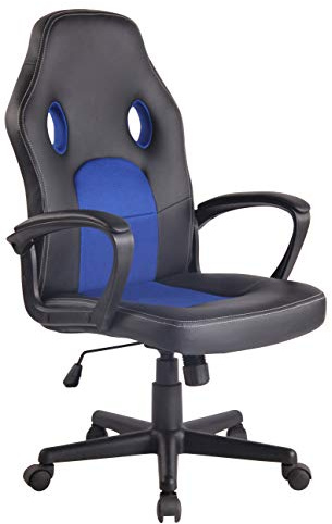 CLP Gaming Bürostuhl Elbing I Höhenverstellbarer Schreibtischstuhl Farbe schwarz/blau