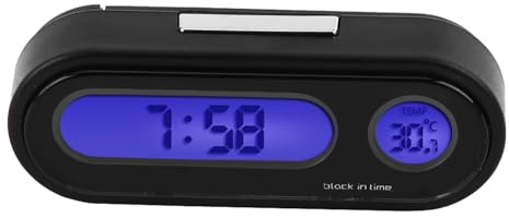 KSTE Reloj de Coche Termómetro, Celsius/Fahrenheit Conmutable, Pantalla 12 Horas, Luz de Fondo, Universal