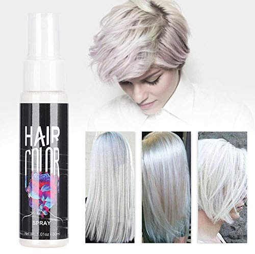 Zetiling White Hair Spray Temporary, White Hair Dye, Hair Dye Hair Unisex DIY Hair Color Spray Dye Mist Disposable Nourishing Temporary Modeling Salon 30ml(White)
