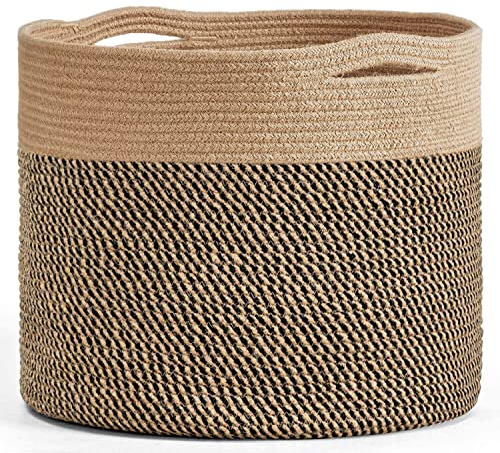 Goodpick Large Cotton Rope Basket 15.8x15.8x13.8 Wicker Basket for Blankets, Toy Storage for Living Room, Jute