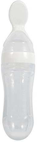 Kuuleyn 1 Unidad de 90 ml Cuchara para Biberón para Bebés,biberón de Silicona para bebés y niños pequeños con Cuchara, alimentador exprimible de Cereales para Alimentos Frescos(Blanco)