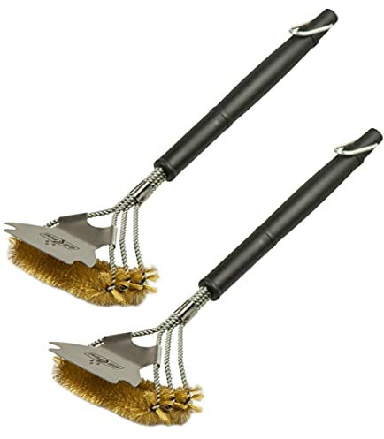 2X Grillfürst Premium Grillbürste mit Messing Borsten, 45 cm - Grill Reinigungsbürste für Grillrost, Grillrost Bürste mit breitem 3-Fach Bürstenkopf und Schaber