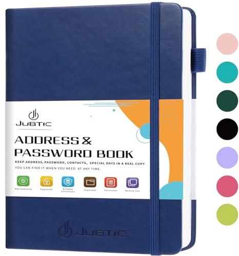 JUBTIC Address book with Alphabetical Tabs, Hardcover Password Keeper and Telephone Book Address Organizer for Contacts, Internet Login Address Log book Journal Notebook for Home or Office-Navy Blue