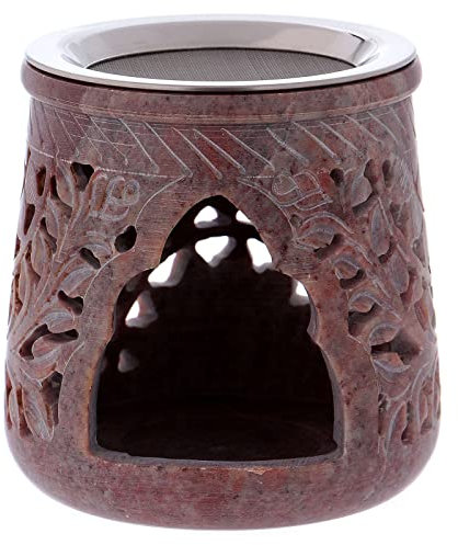 Holyart Räucherschale roten Speckstein Marmoreffekt Blätter Dekorationen 10cm