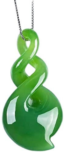 yigedan Natural Green Jade Necklace in Maori Style with Double Twist Pendant
