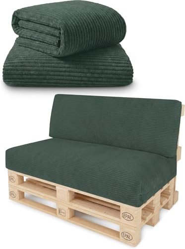 normani Bezüge für Palettenkissen - Palettenkissenbezüge aus weichem Streifen-Flanell - 3 oder 2-Teilige Palettenpolster - Hergestellt in Polen Dunkelgrün 140x100 cm + 140x55 cm