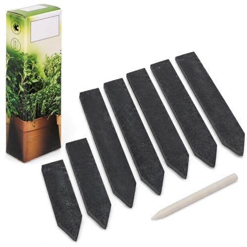 Pflanzenschilder aus Schiefer mit Kreide, 6 Stück Pflanzenstecker zum Beschriften, Kräuterschilder wiederverwendbar, Schieferschilder für Kräuter, Blumen, Gemüse & Töpfe, ca. 2 x 15 cm
