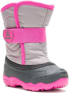 Kamik Kids Snowbug 5 Winter Snow Boot Waterproof Nylon Adjustable Strap Vegan Friendly Warm Insulated, Gray/Pink - 6 Toddler