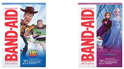 Band-Aid Brand Adhesive Bandages for Minor Cuts and Scrapes, Featuring Disney Frozen Characters, Assorted Sizes, 20 Count & Toy Story Assorted 20CT