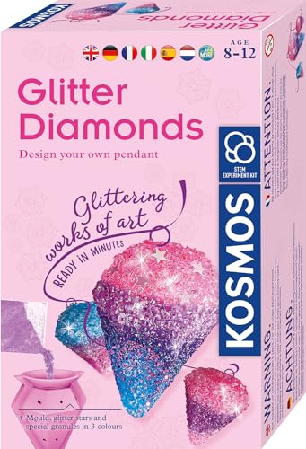 Kosmos 617189 Diamants Scintillants, pendentifs de Bijoux Scintillants, avec moules à couler, Rubans, granulés en 3 Couleurs, kit d'expérimentation pour Enfants de 8 à 12 Ans, multilingue