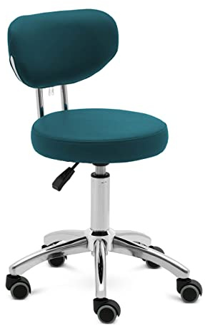 Physa ASCONA Turquoise Rollhocker mit Rückenlehne 150 kg 46-60 cm Türkis Rollhocker Rollhocker höhenverstellbar Friseurhocker