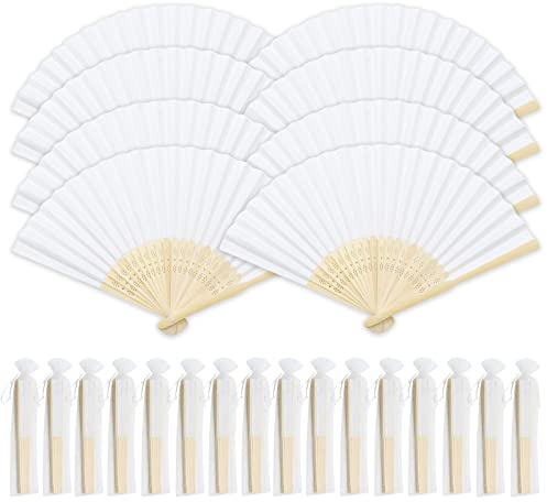 Scettar Weiß Klappbar Fächer, 16 Stück Handfächer Mit Tragbaren Taschen Für Hochzeitsdeko, Papierfächer Weiß Für Fächer Hochzeit Gäste, Fächer Für Hochzeitsgäste/Hochzeit Deko/Bridesmaid Gift