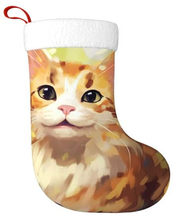cfpolar Abstrakte Kunst, niedliche Katzen-Weihnachtsstrümpfe, 45 cm, Weihnachtsbaum-Hängestrumpf, Weihnachtsdekoration, Ornamente, Strümpfe, klassischer Geschenkhalter für Famliy Home Party Urlaub