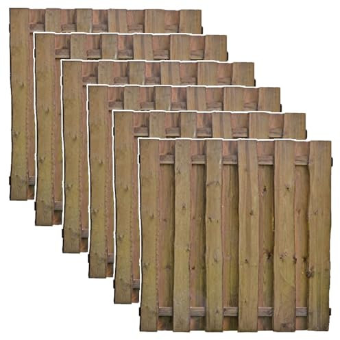6er Set Bohlen-Zaun Kolding | Sichtschutz im Maß 180x180 cm (Breite x Höhe) | Braun Druckimprägniertes Kiefer/Fichte Holz | Gartenzaun Sichtschutzwand (6)