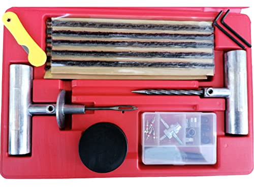 Kit Reparación Pinchazos Neumáticos Profesional en Estuche – Juego Reparación Ruedas Coche Moto – Mechas Repara Ruedas Tubeless – Herramientas Taller Emergencia Vehículos