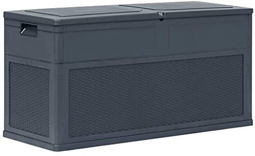 Tino Tech Aufbewahrungsbox in Kunststoff (mit Holzoptik) 119x46x60 cm 320 L Anthrazit Gartenboxen Polster Aufbewahrungsbox DraußEn Gartenallzwecktruhe Spielzeugbox Outdoor Allzwecktruhe Outdoor