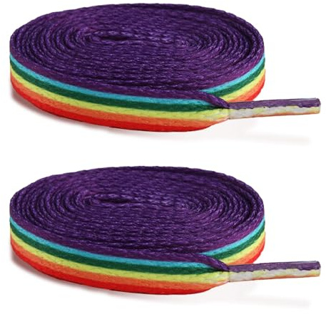 Yvmew 2 par regnbågssnörer, 140 cm flerfärgade skosnören färgglada skosnören 0,8 cm breda för sneakers, löparskor, sportskor, Blandad färg, Taille unique