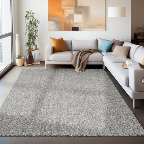 Carpettex Teppich Wohnzimmer Langlebig Robuster Teppich Cut-Loop Design 140 x 200 cm Grau - Kurzflor Schlingenteppich Schlafzimmer Moderner Einfarbig und Meliert Struktur Küchenteppich Schlingenflor