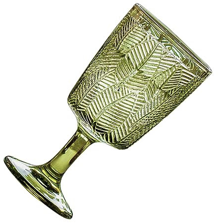 MAGICLULU Vintage Kelchbecher aus Glas mit Geprägtem Blättermuster 300ml Grünes Leichtes und Wiederverwendbares Trinkglas für Elegante Anlässe