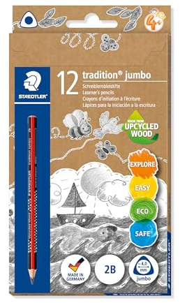 STAEDTLER tradition Jumbo 1285 Schreiblernbleistift – 12er Set, 2B | Dreikant, 4 mm Mine, rutschfeste Soft-Oberfläche, aus PEFC-Holz – Art.-Nr. 1285-0