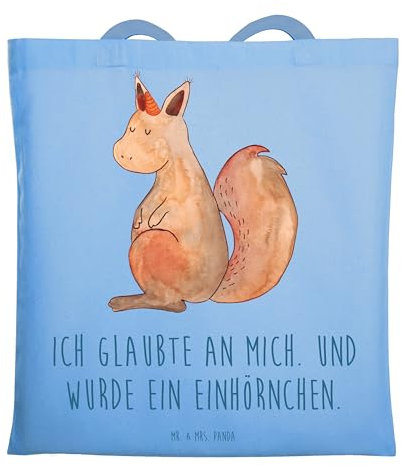 Mr. & Mrs. Panda Laptoptasche Einhorn Glauben - Geschenk, Tragetasche, Eichhorn, Schultasche, Einhörnchen, Unicorn, Tote Bag, Strandtasche, Shopping Tasche, Eichhörnchen, Shopper, Einhörner