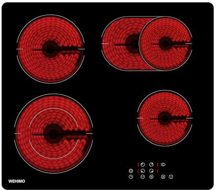 Plaque de Cuisson Vitrocéramique 4 Foyers Encastrable, WEHIMO Plaque Vitrocéramique 4 Feuxs 7200W - 60cm - 9 Niveaux de Puissance, Minuteur, Espace de cuisson multifonctionnel …