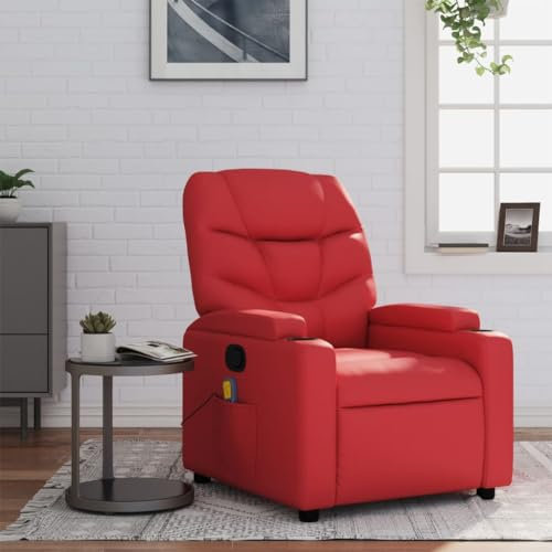 Homgoday Massagesessel Fernsehsessel Relaxsessel Liegesessel Ruhesessel Sessel mit Manuelle Liegefunktion Sessel Verstellbare Rückenlehne Polstersessel Rot Kunstleder
