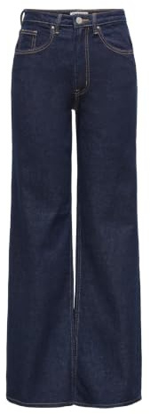 ONLY Jean à Jambe Large ONLJUICY Taille Haute Wide Leg Fit Jeans Dark Blue Denim 32 34 Dark Blue Denim (US) 32 / L34