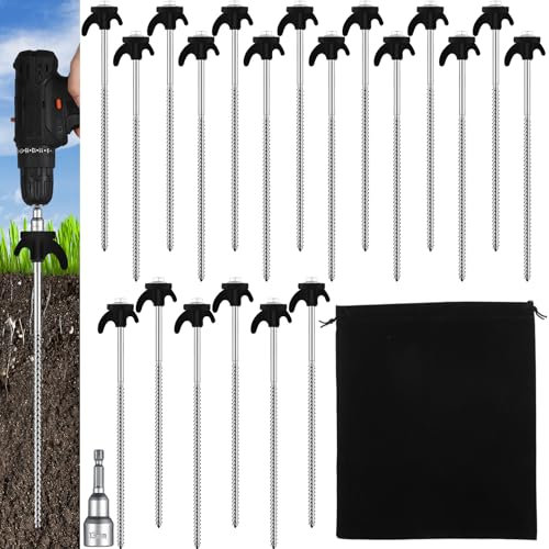 JaGely Zeltheringe zum Einschrauben, 30,5 cm, robuste Metallspikes, Bodenanker, Erdanker, Gewinde, Zeltspikes mit Sechskantkopf, für Camping, Garten, aufblasbare Outdoor-Dekoration, Schwarz, 20 Stück