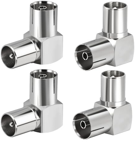 TUOLNK TV-Antenne, Stecker auf Buchse, 90 Grad, Koaxialstecker, TV-Antenne, PAL Buchse auf Stecker, rechtwinkliger Antennenadapter für Antennenkabel, Satellitenkabel, 4 Stück