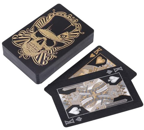 Samuliy Totenkopf-Spielkarten,Schwarze Spielkarten | PVC-Pokerkarten-Kartenspiel mit Totenkopf-Motiv,Spielkarten mit glatter und Flexibler Oberfläche für Familienspielpartys und Erwachsene