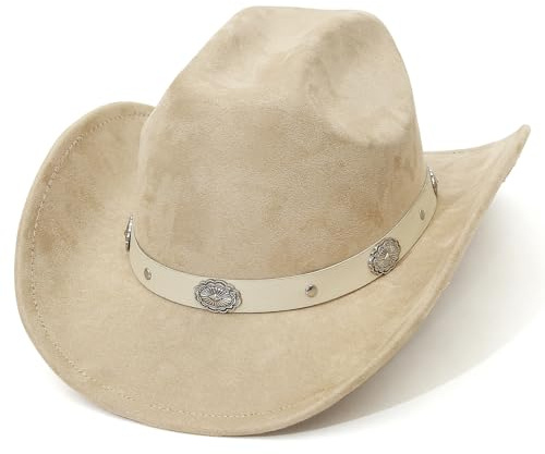 EOZY Cowboy Cowgirl hatt för kvinnor män mocka Cattleman hatt western cowboy party hatt, Beige, 56/58 cm