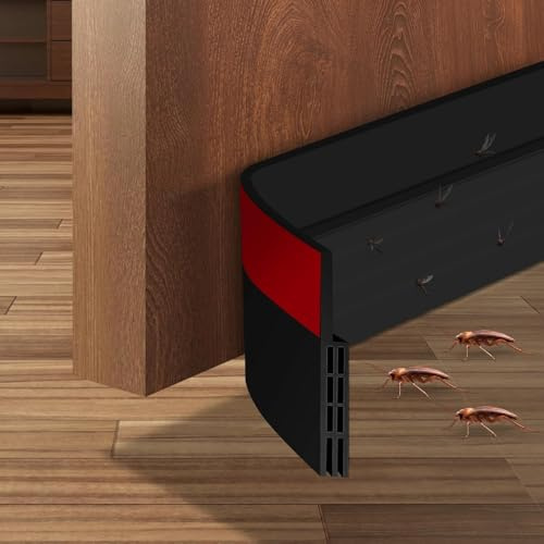 Draft Excluder, Draught Excluder for Doors, Strip Seal for Energy Saving, Quick and Easy Installation - Draught Excluder for Bottom of Door, Ideal for Keeping Out Cold 2 W x 39 L Black