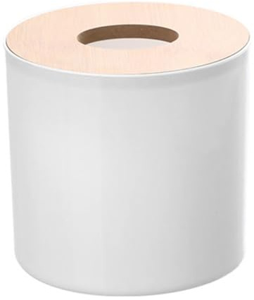Roll Tissue Box Holder Plastic Round Paper Table Holder Tissue Toilet Paper Dispenser Desk Organizer for Bathroom Living Room (White)