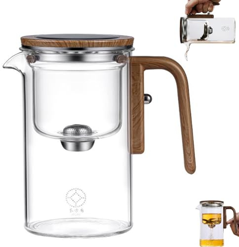 Argumub Witchcraft Teapot, Wasserabscheidende Glasteekanne Mit Holzgriff, Enchantea Teapot with Wooden Handle Enchantipot Magic Tea Pot Glass Clear Teapot with Strainer (transparent, 520ml)