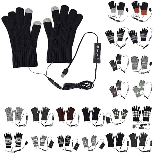 Ybing Beheizbare USB Handschuhe - Waschbares Heizung Stricken Winter Heiz Handschuhe - Volle Hände Warme Laptophandschuhe für Damen und Herren Discounter